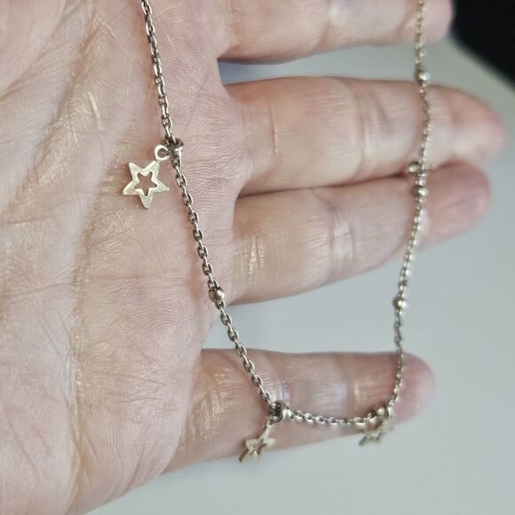 Sterling Silver Dangling Stars Ball Chain Anklet 9.5" - Picture 3 of 13